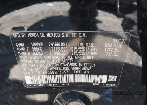 2021 Honda Hr-V Awd Lx z USA, uszkodzony, nr VIN 3CZRU6H35MM739570